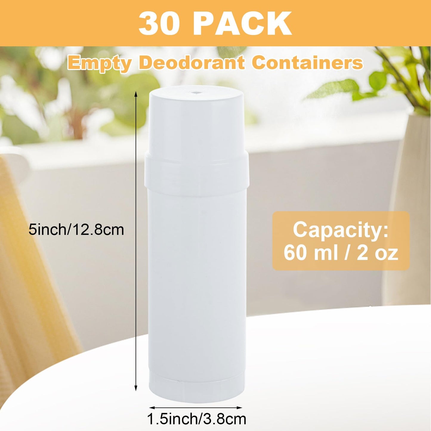 LDHHYH 30 Pack 60ml / 2oz Deodorant Containers Empty, Empty Lip Balm Tubes, Twist Up Stick Tube, Refillable Plastic Deodorant Holder Tube for Homemade Lipstick Sunscreen Balm Lotion Bar – White