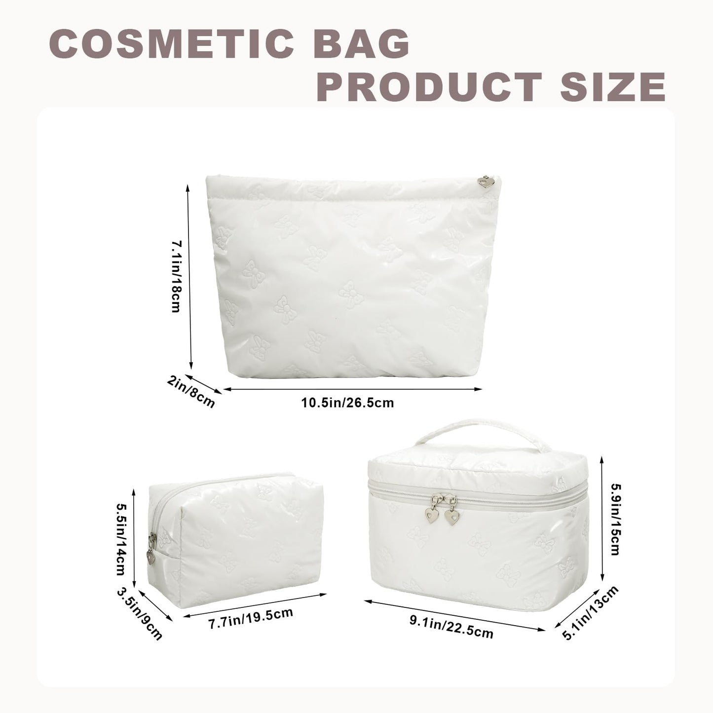 Alamealle 3PCS Large Cosmetic Bags Travel Makeup Bag Set with Mesh Pocket Portable Cute Toiletry Bag Aesthetic Make Up Organizer with Handle for Women (03 White 3PCS)
