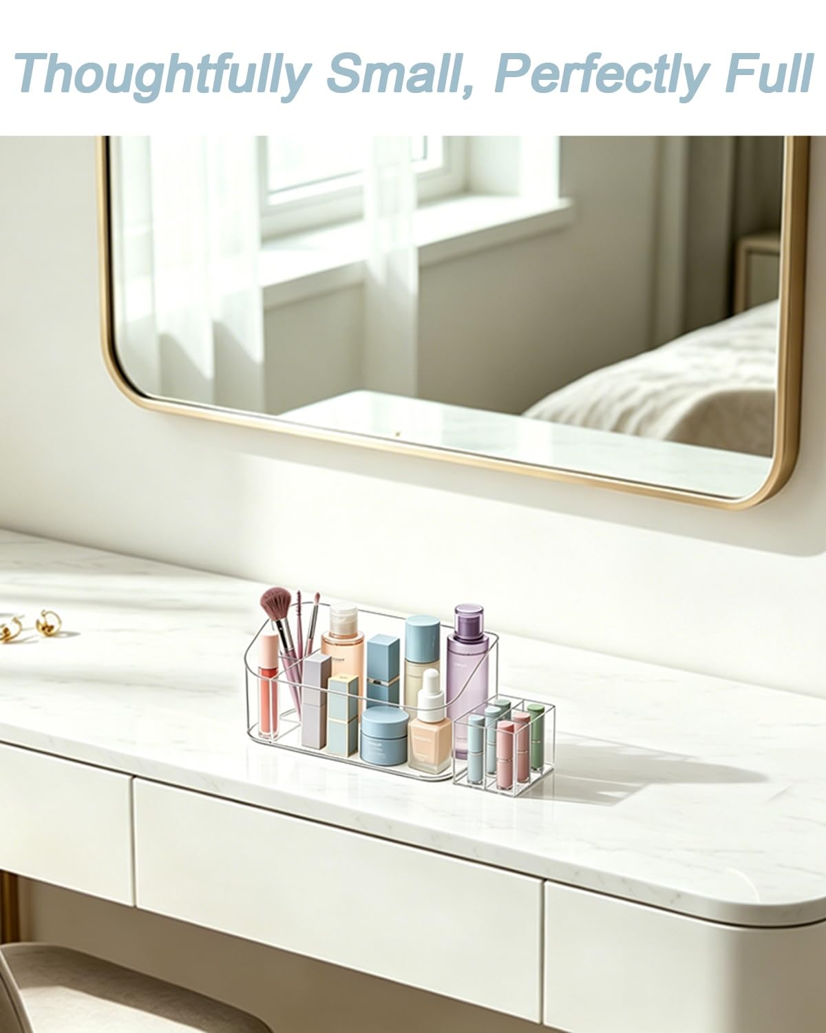 Makeup Tray Holder Organizer Cosmetic Display Case Tabletop Desktop Vanity Countertop Bathroom Wall Cabinet Medicine Storage Box 9 Dividers 2 Removable Women Ladies Girls Gifts Crystal Clear 1 PACK