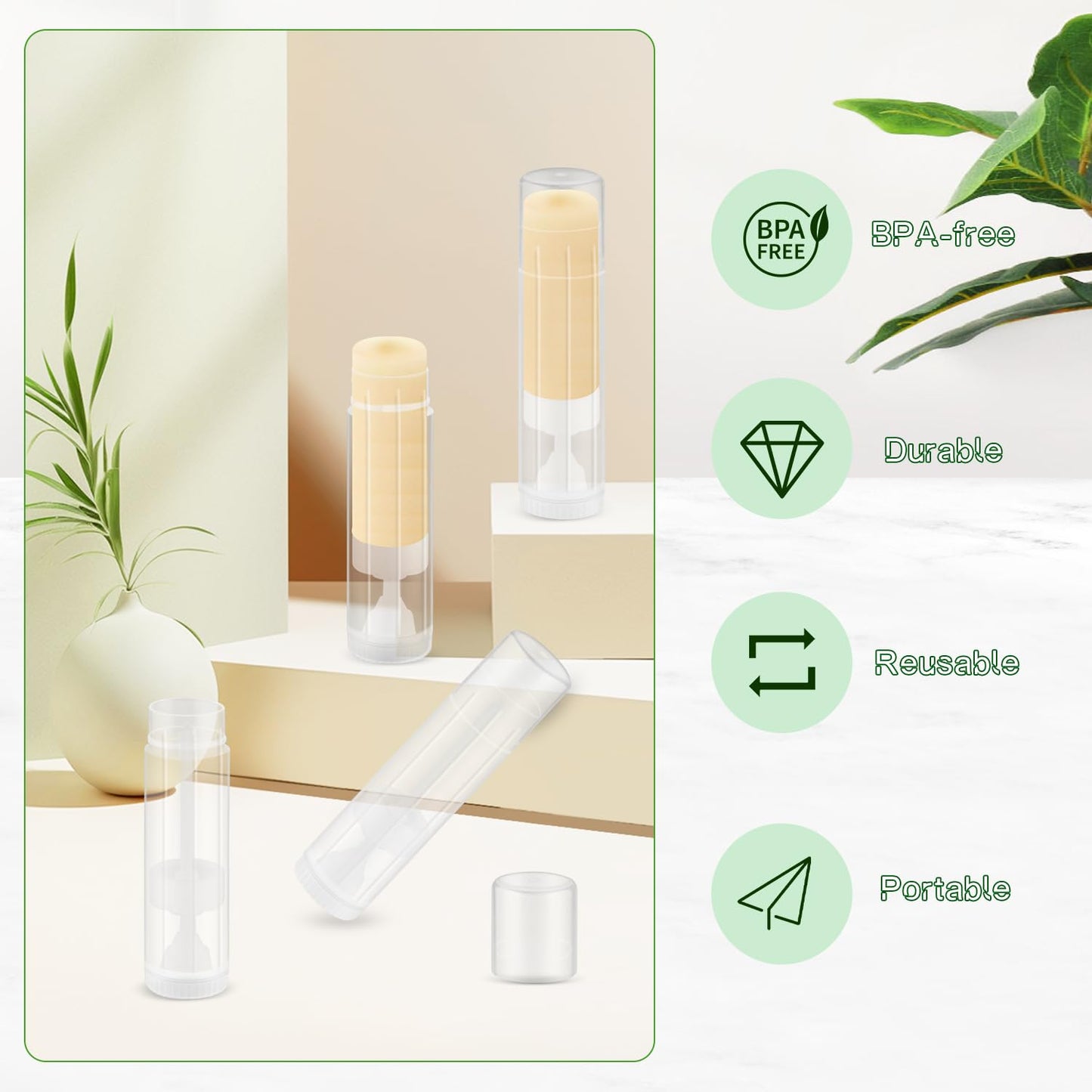 DynnnDy 25Pcs 15g/0.5oz Empty Clear Plastic Lip Balm Tubes Top-fill Lipstick Containers Refillable Homemade Sample Tubes for Chapstick,Lip Gloss,Solid Perfume,Lotion Bar