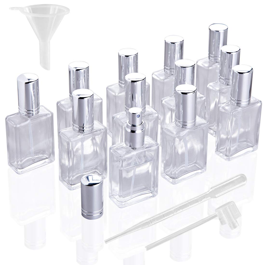 YU FENG 12pcs 15ml Refillable Glass Atomizer Spray Bottles with Funnels Pipettes Dispenser for Perfume,Fragrance,Lotion,Essential Oil