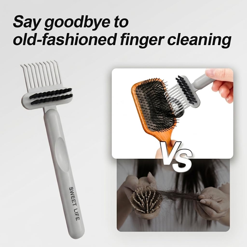 Jurrissa 2 Pack Hair Brush Cleaning Tool, 2-in-1 Cleaner Tool, Portable Cleaning Tool Set for Brush Comb Keyboard, Remover Rake for Removing Hair Dust, Home and Salon Use(Green&Grey)
