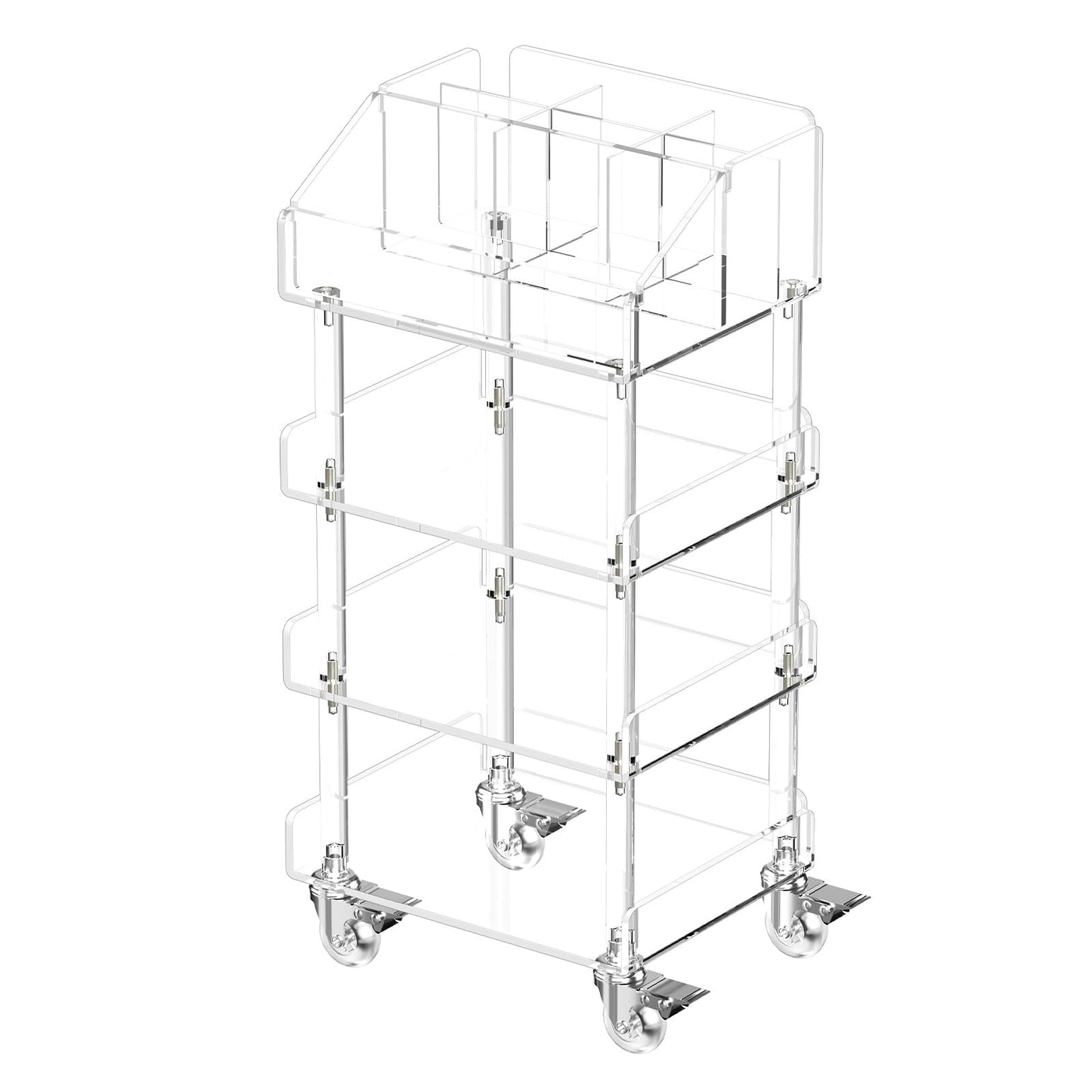 Aquiver Acrylic 4 Tier Makeup Organizer Cart - Small Rolling Vanity Cart