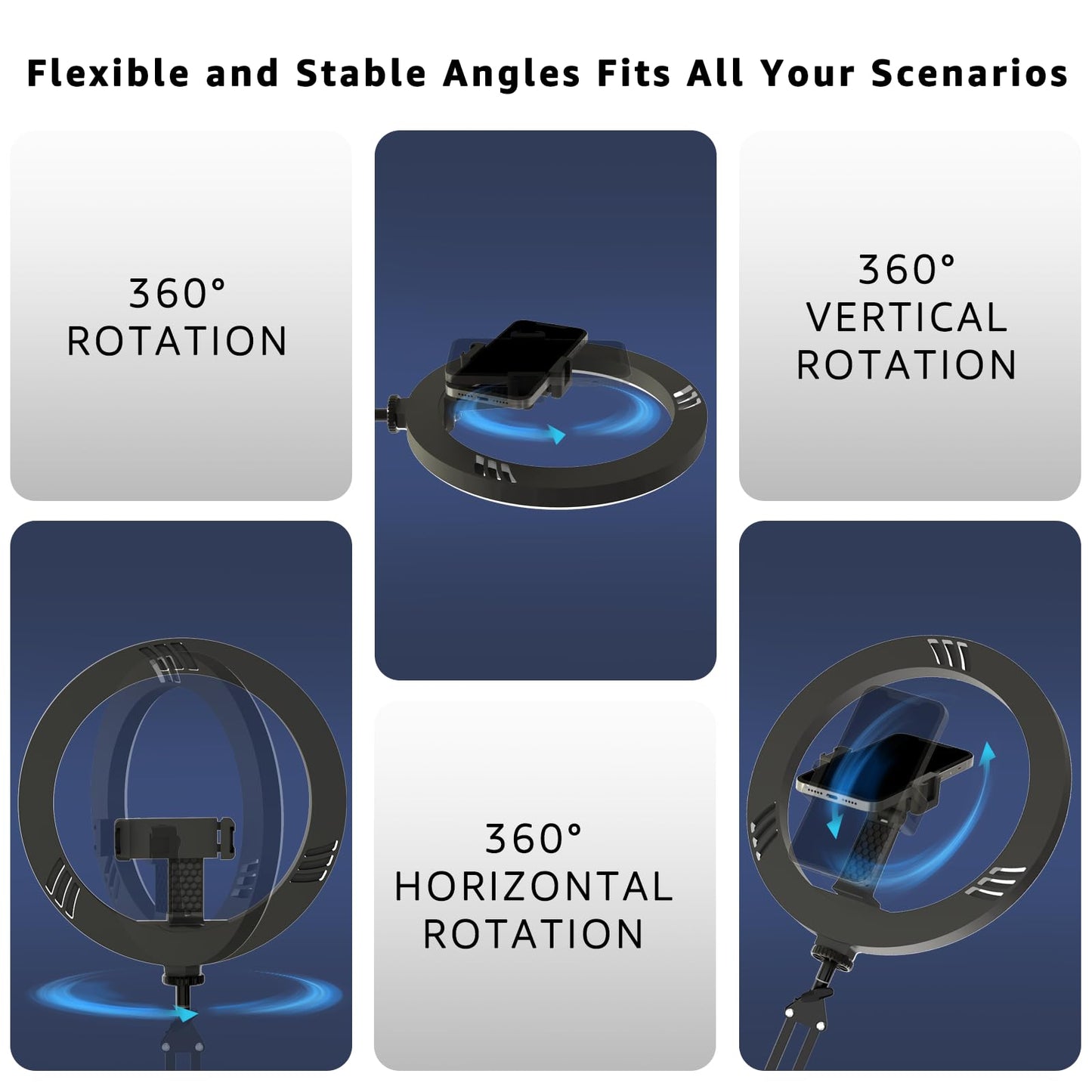 FZYGRAVH 10" LED Ring Light with Overhead Phone Stand, CRI≥95 1200lm Dimmable Lighting, Adjustable Metal Arm with Remote & Phone Holder, for Streaming, Makeup, Zoom Calls, Photography