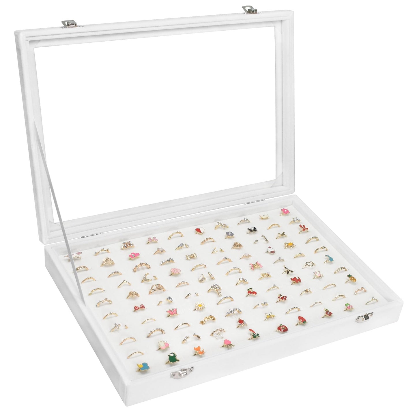 Vicoter Rings Organizer Tray 100 Slot Velvet Ring Earring Storage Box TranSparent Cover Jewelry Store Ring Display Box Jewelry Display Cabinet for Girl Wife Mother