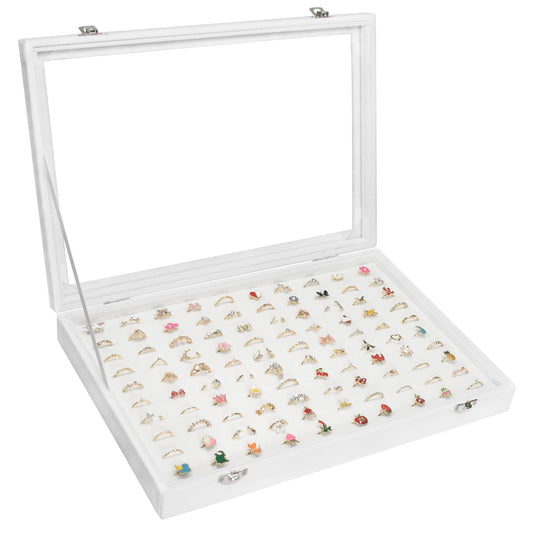 Vicoter Rings Organizer Tray 100 Slot Velvet Ring Earring Storage Box TranSparent Cover Jewelry Store Ring Display Box Jewelry Display Cabinet for Girl Wife Mother