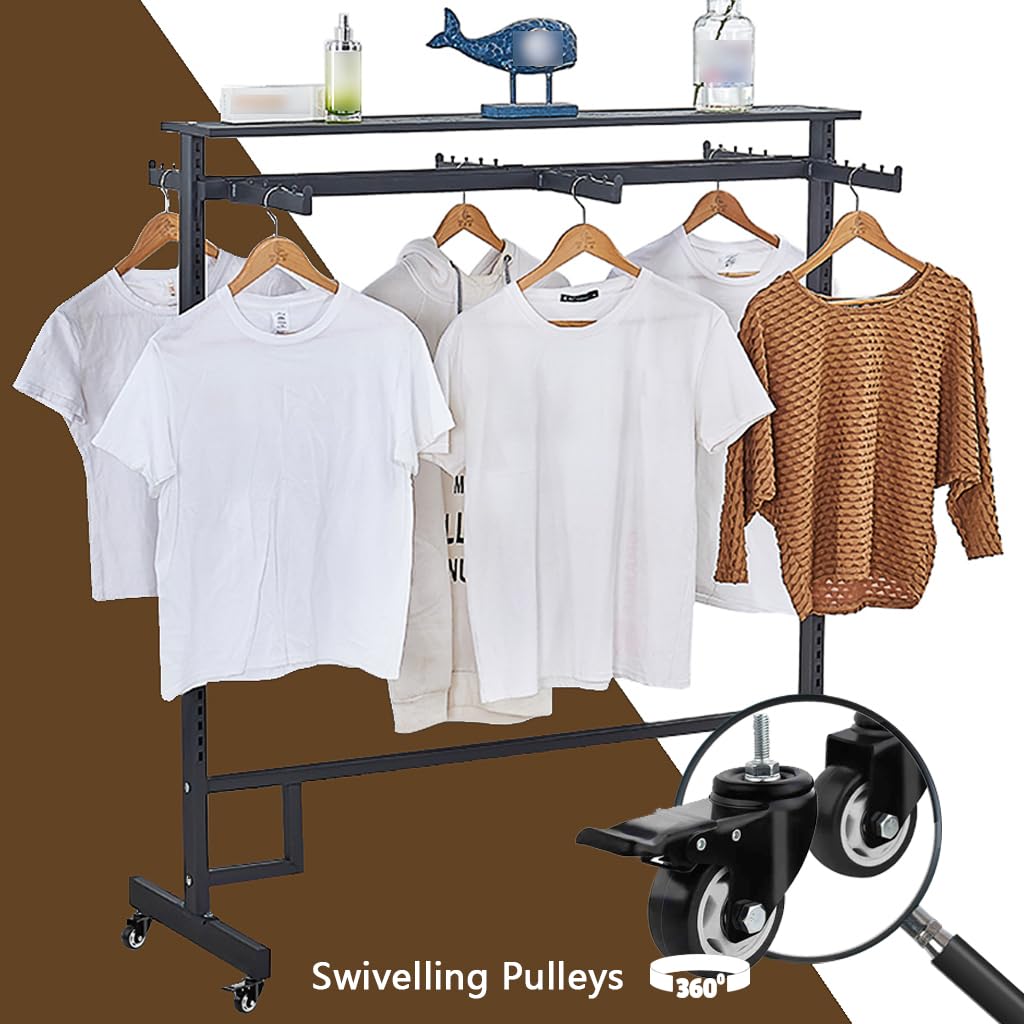 VITNSVILE Black Clothing Racks with Removable 6/8 Arms Floor Standing Metal Garment Rack with Wheels Heavy Retail Display Racks Shirt Clothes Display Stand for Boutiques (59 * 19.6 * 61.02in)