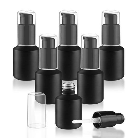 Wresty 6 Pcs Empty Glass Pump Bottles Refillable Cream Lotion Bottles Travel Sample Bottle Cosmetic Dispenser Bottle Containers For Lotion Cream Emulsion Essence (Black, 15ml/0.5oz)