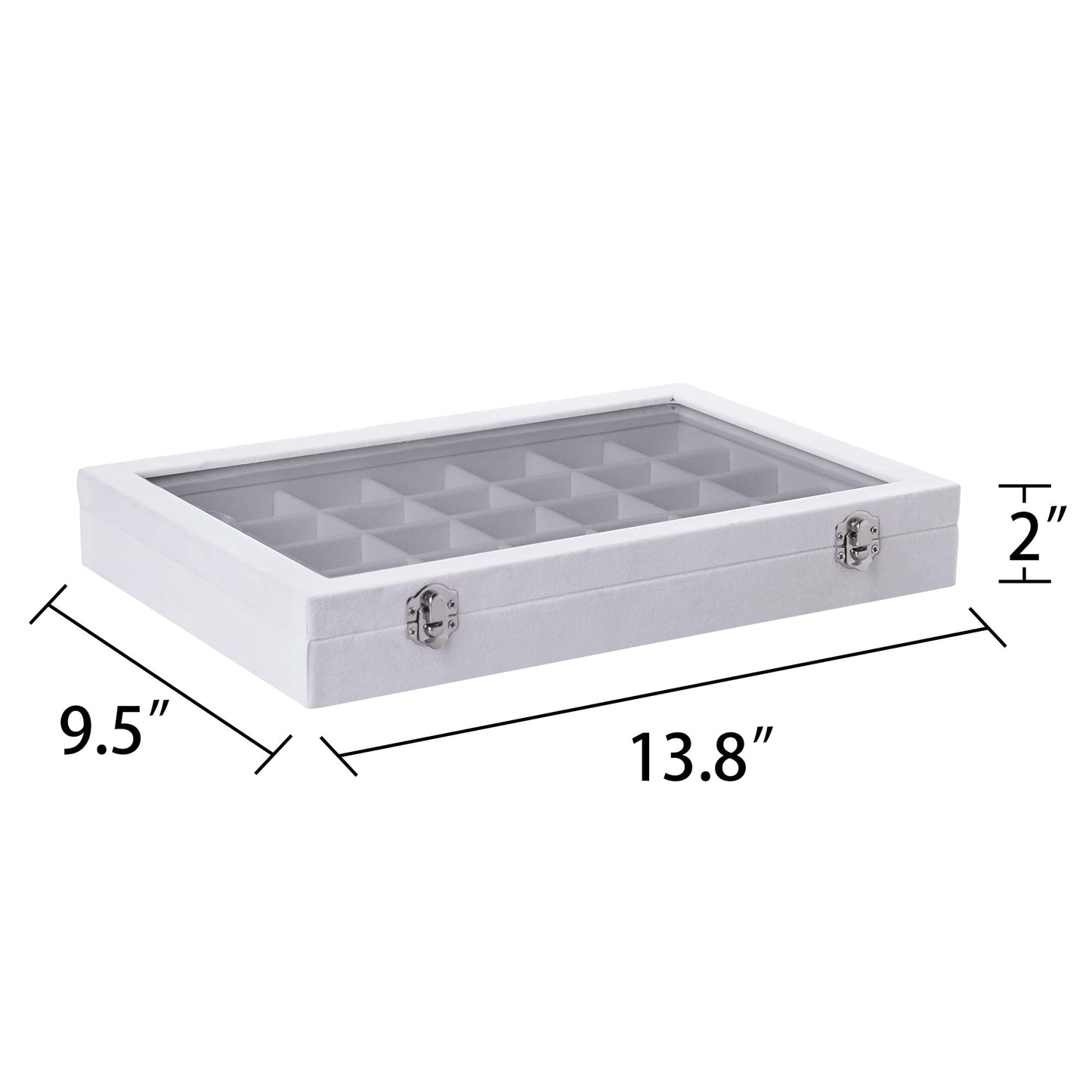 Frebeauty Velvet Jewelry Tray,35 Grid Jewelry Organizer with Clear Lid,Earring Holder Organizer Case with Clasp,Drawer Insert for Rings Studs,13.8 x 9.5 x 2 Inches,Gift for Women Girls(White)
