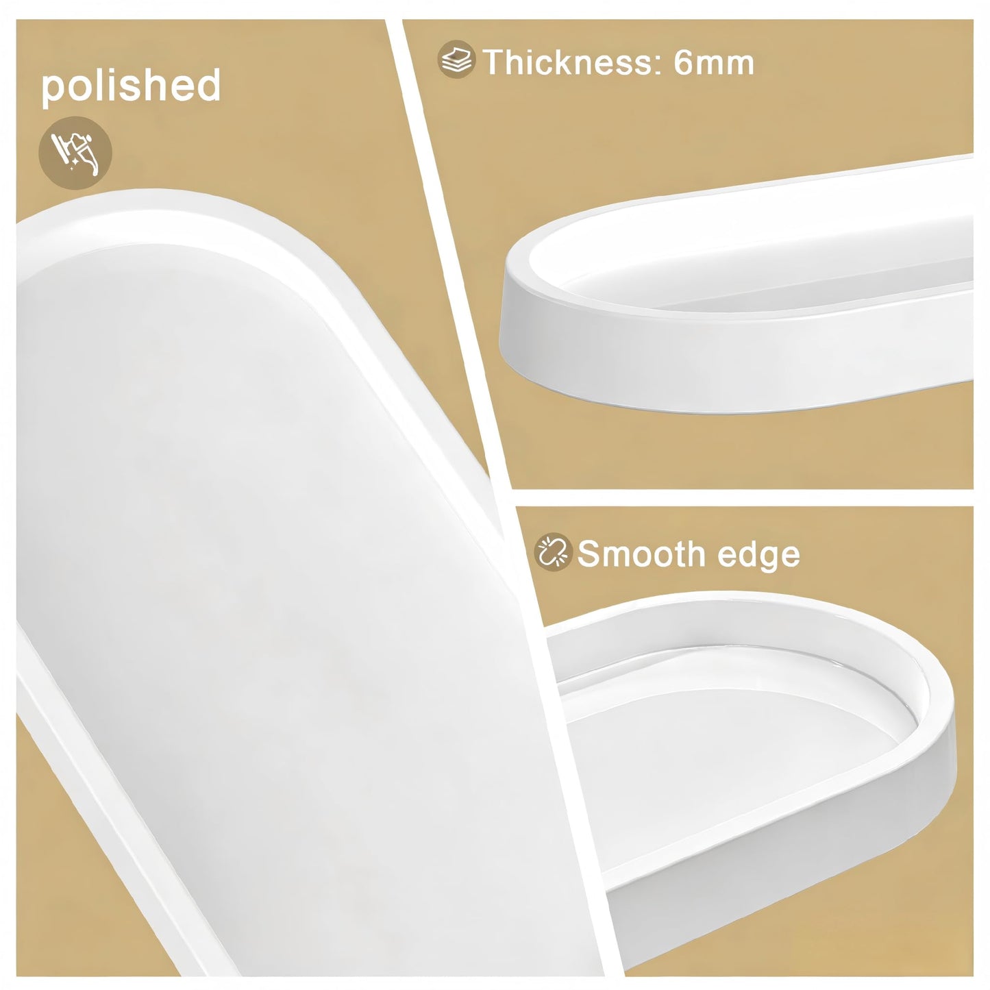 QOLyabnbn 15" Bathroom Counter Tray,Vanity Tray,Decorative Tray,Perfume Tray,Jewelry Tray, Coffee Table Tray,Soap Tray, Thickened Small Tray for Makeup,Perfume,Candles,Keys,Trinkets,White,1 Pack