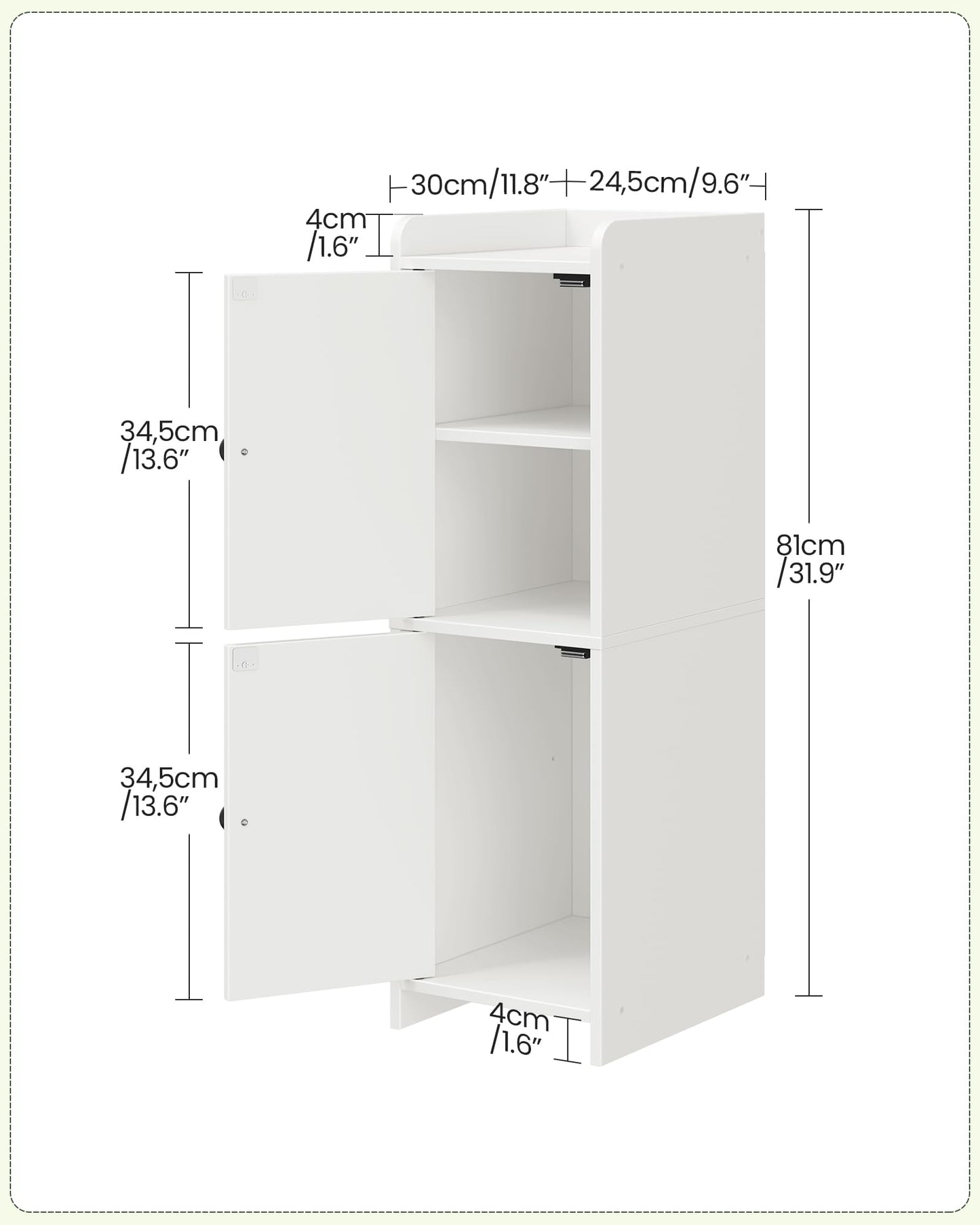 CHOEZON Toilet Paper Cabinet, Small Corner Floor Cabinet, Freestanding Toilet Paper Storage Cabinet with 2 Doors, Narrow Bathroom Cabinet, for Small Spaces, Bathroom, Living Room, Kitchen, White