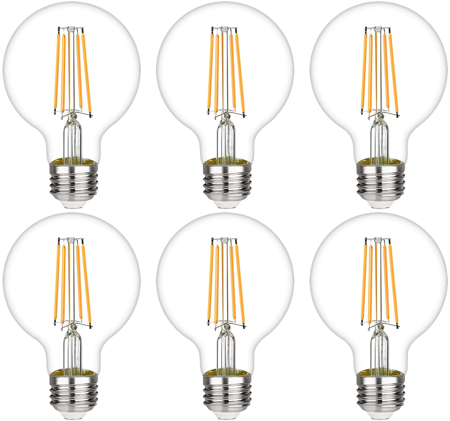 LiEiDi G25 LED Edison Vanity Globe Light Bulbs, LED Filament Light Bulb, 6W Equivalent to 60W, G80 Dimmable 700LM E26 Medium Base, Bathroom Vanity Mirror Light Pack of 6 (Clear 2700K).