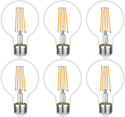LiEiDi G25 LED Edison Vanity Globe Light Bulbs, LED Filament Light Bulb, 6W Equivalent to 60W, G80 Dimmable 700LM E26 Medium Base, Bathroom Vanity Mirror Light Pack of 6 (Clear 2700K).