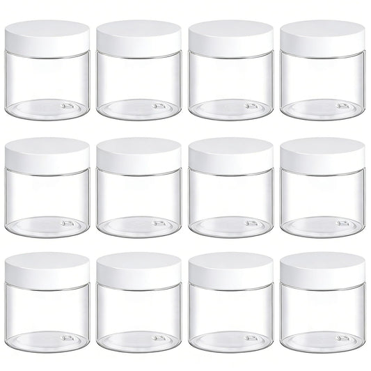 48 Pack 2 Oz Plastic Jars with White Lids, 2oz Small Plastic Containers with Lids for Cosmetic Makeup Beauty Products, Slime, Sample, Travel, BPA Free | Wide Mouth | Refillable