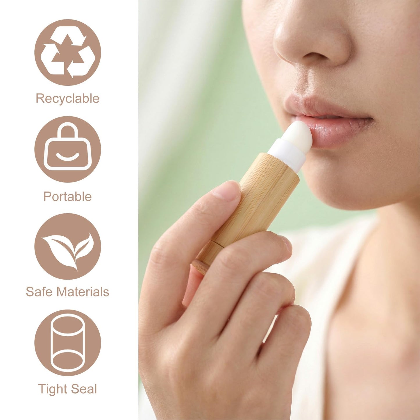 24pcs Bamboo Empty Lipstick Tubes, 5g Refillable DIY Lip Balm Containers Lip Gloss Tubes with Rotable Plastic Inner for Women Cosmetic Lip Gloss Tubes for Lipstick, Deodorant, Solid Perfume, Makeup