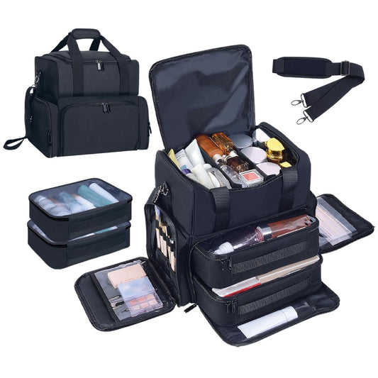 BODMZUANHO Large Makeup Bag with 2 Removable Case Cosmetic,Black