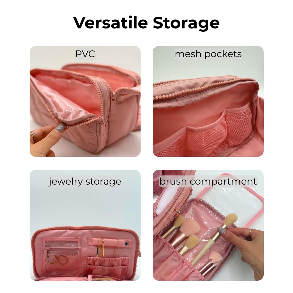 MYTAGALONGS Travel Makeup Bag and Jewelry Organizer- Blush