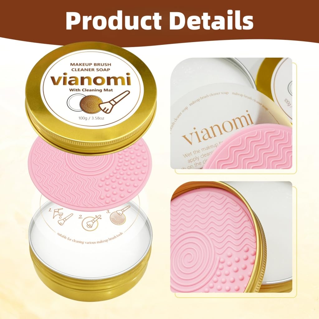 Litthap Coconut Oil Vegan Makeup Brush Cleaner Soap with 3-Zone Silicone Mat | Cruelty-Free Solid Cleanser for Blenders & Puffs
