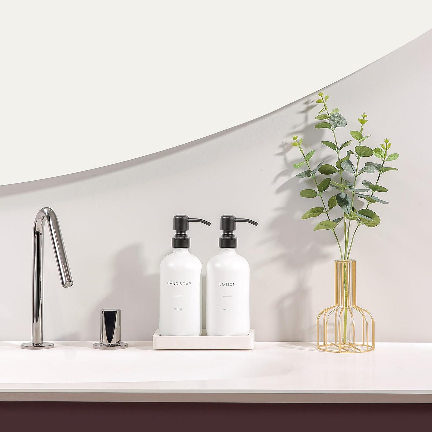Prus Waso White Soap Dispenser Set, Contains Hand and Lotion Dispenser with Pump. Perfect for Guest Bathroom Decor. (White)