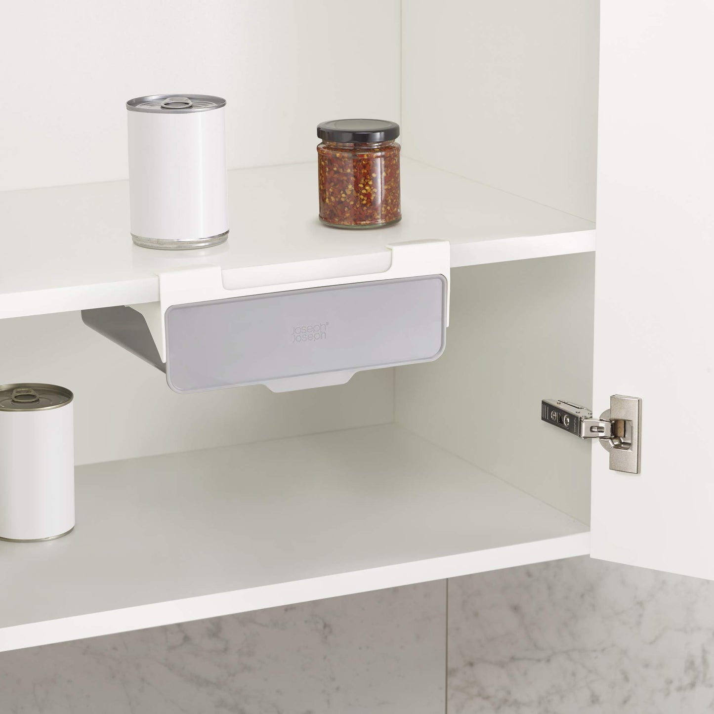 Joseph Joseph CupboardStore Under Shelf Drawer Kitchen Cabinet Storage Organizer, Space Saving, Gray/White