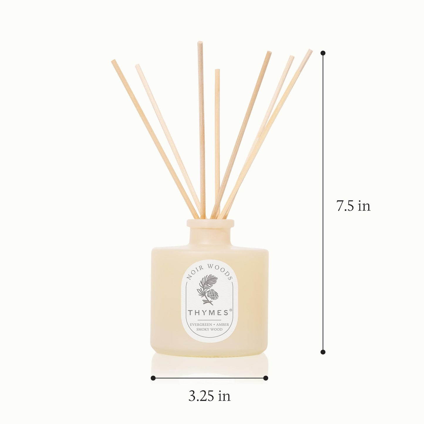 Thymes Petite Oil Reed Diffuser Set – Includes Reeds, Fragrance Oil & Glass Bottle – Luxury Scent Diffusers for Home Decor – Notes of Fresh Evergreen, Smoky Wood & Golden Amber (Noir Woods, 4 fl oz)