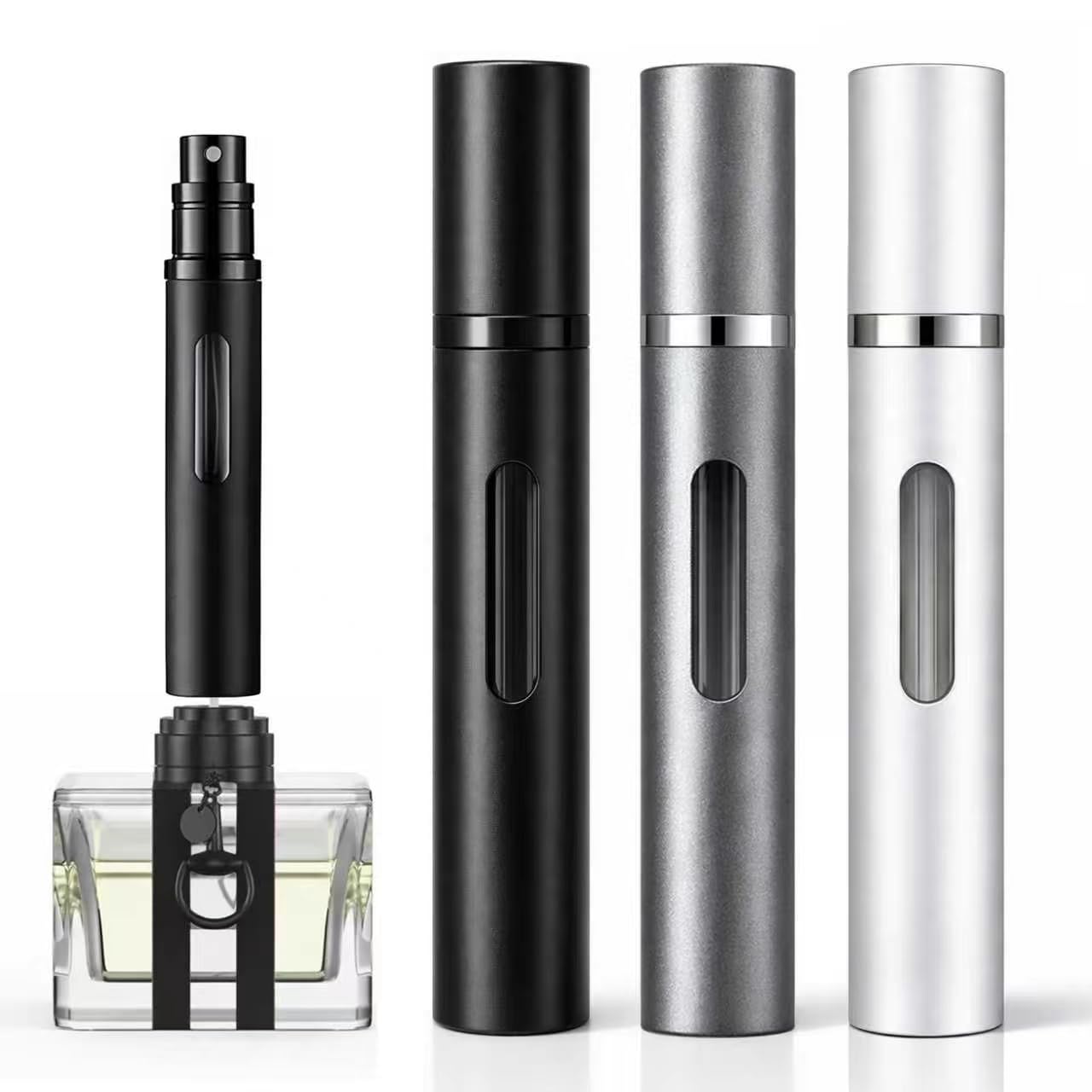 10ml 3pcs Perfume Travel Refillable Bottle, Perfume Atomizer, Bottom-Filling Fragrances Bottle, Mini Cologne Dispenser, Portable Sprayer (Black-Grey-Silver)