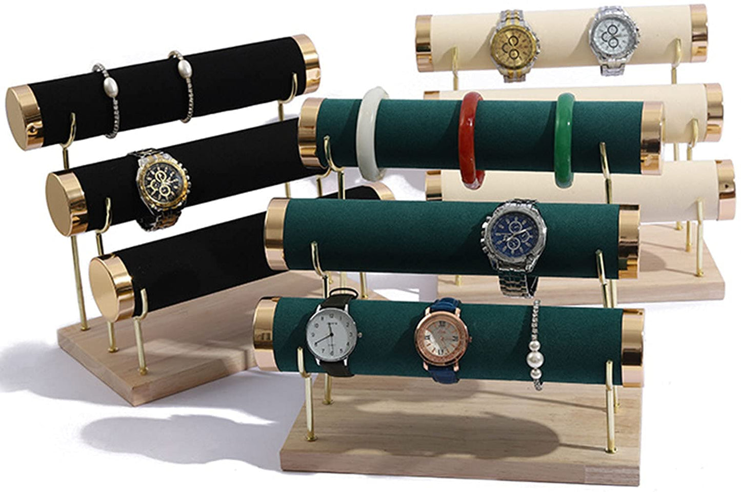 Aqerimit Jewelry Towers with Three Tier Racks, Detachable Black Velvet Gilt-edging Bracelet Display Stand