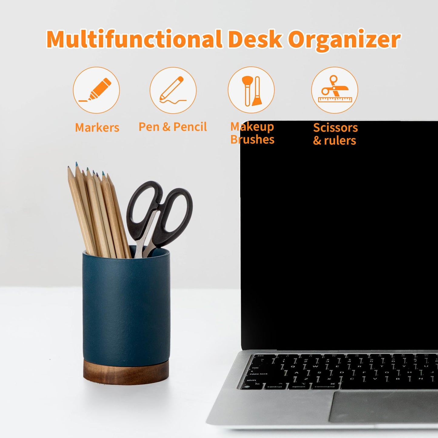 Pen Holder for Desk, Ceramic Pencil Organizer & Makeup Brush Holder, Office Decor and Desk Accessories，Perfect Office Organization,Teacher Supplies(Royal Blue, Set / 2)