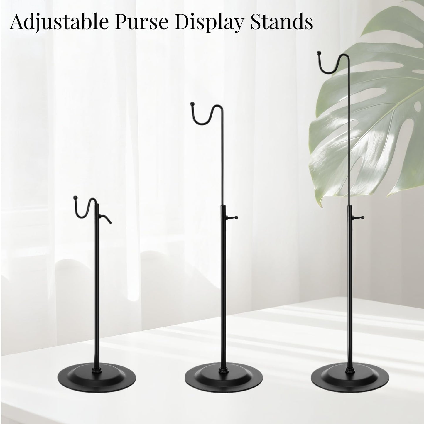 Mezchi 6 Pack Purse Display Stands, Adjustable Metal Handbag Holder, Single Hook Bag Display Rack Stand for vendors, Retail, Boutiques, Commercial Store, Black
