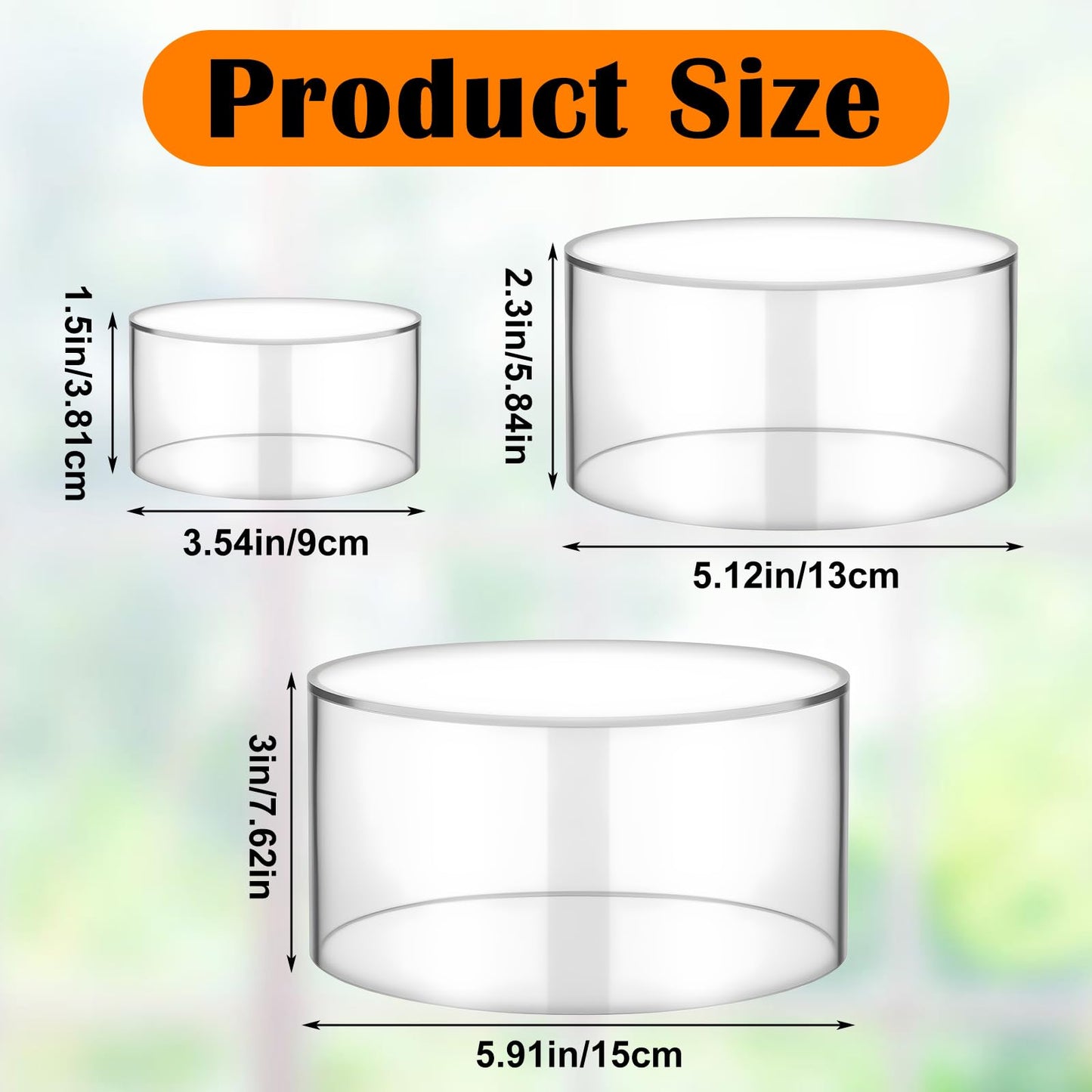 Xaajooio 6 Pcs Acrylic Display Risers, Clear Round Nesting Pedestal Stands with Hollow Bottom, 3 Sizes 5.91'' 5.12'' 3.54'' for Jewelry Dessert Buffet and Party Display