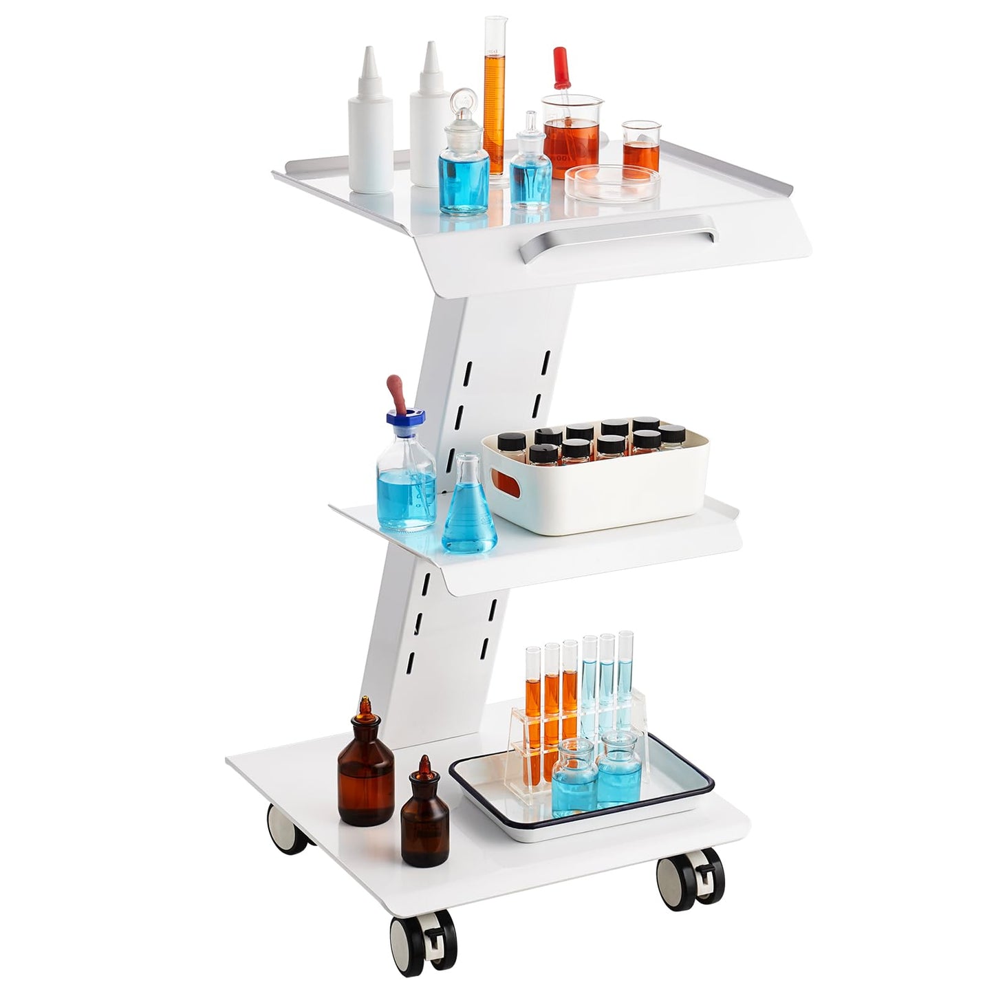 VEVOR Rolling Esthetician Cart with 3 Built-in Sockets, 3-Tier Metal Medical Trolley on Swivel Wheels, Mobile Ultrasonic Tray Cart, for Lab, Clinic, Beauty and Dental, 220 lbs Weight Capacity