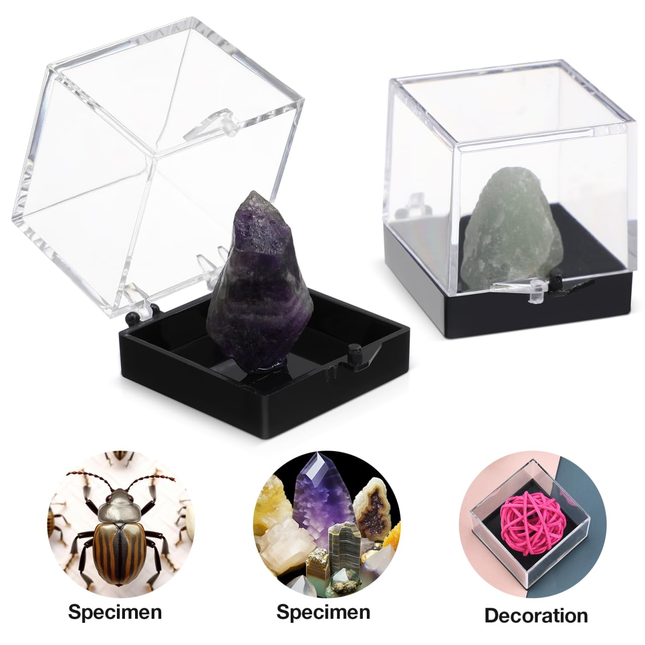 12Pcs Clear Plastic Mineral Specimen Storage Boxes with Lids Square 1.37 Inch Acrylic Display Cases for Rock Collection and Crystal Specimen Display