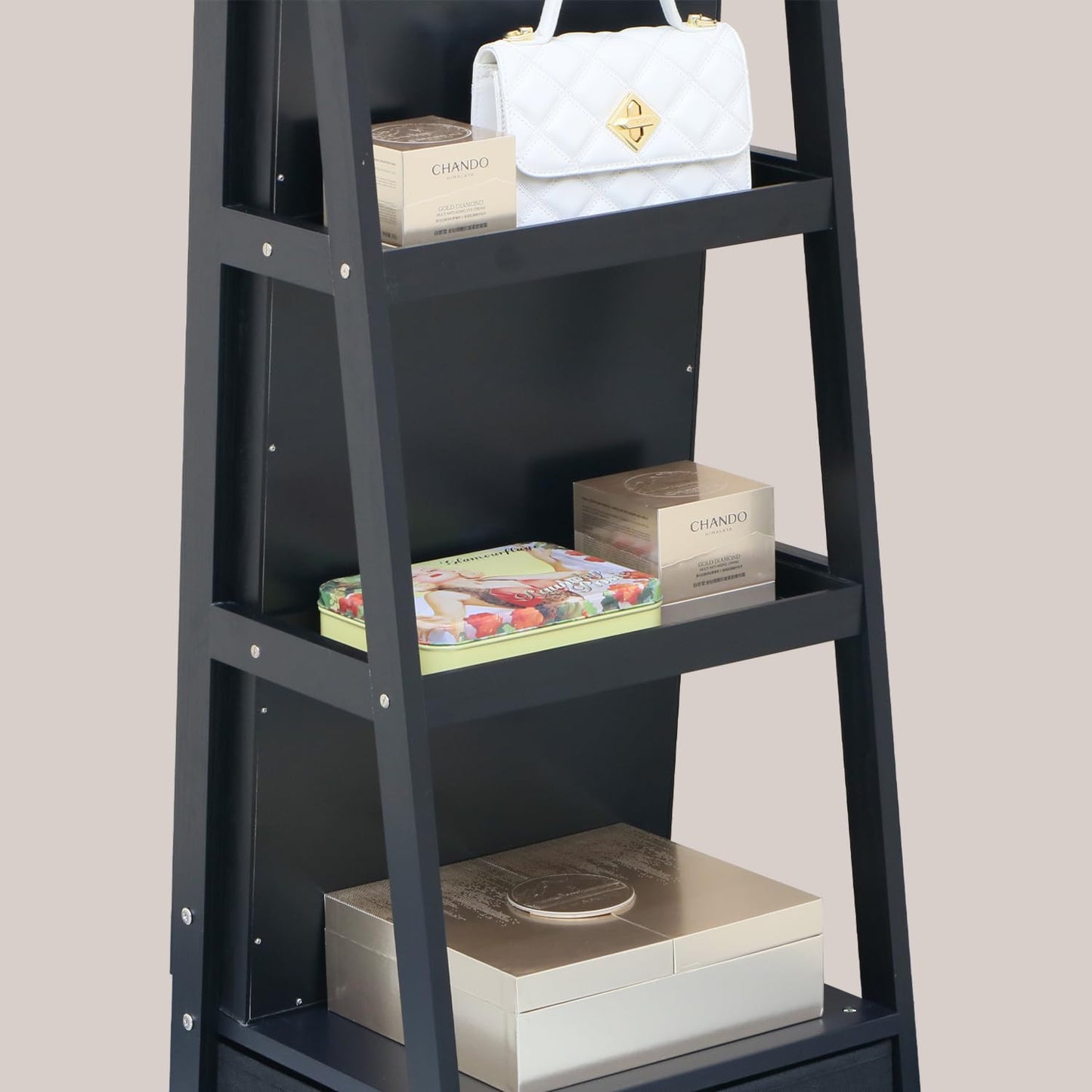 MASMIRE Full Length Jewelry Cabinet Standing With Built-In Mirror Jewelry Armoire With Mirror Drawers, Lockable Storage Mirror With Storage Racks Black