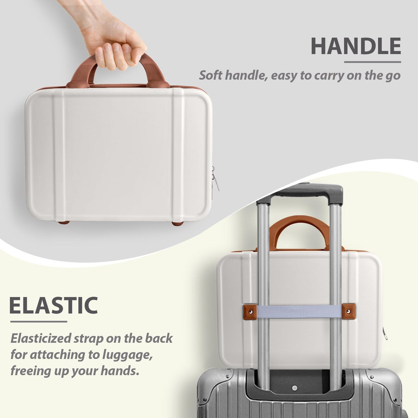 JZRSuitcase 14 Inch Makeup Train Case ABS Toiletry Bag for Women Portable Travel Hard Shell Carry-On Mini Cosmetic Organizer with Elastic Bands