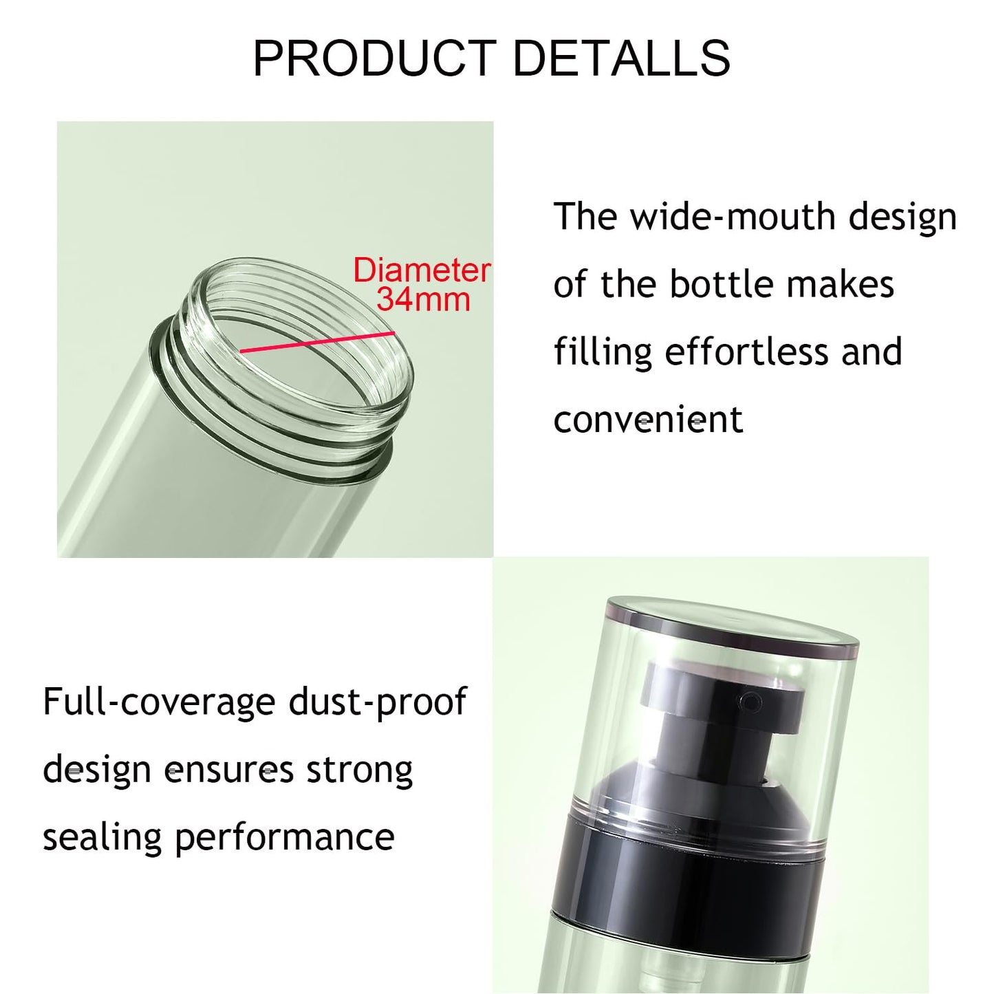 XQNCBY 5 Pack 1oz / 30ml Airless Pump Bottles for Travel: Wide Caliber Vacuum Lotion Dispenser with Clear Organizer Case, Leakproof Refillable Cosmetic Containers for Skincare, Serum, Foundation