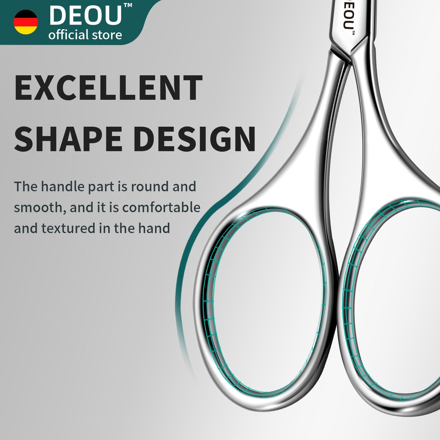 DEOU Silver Stainless Steel Round Nose Safety Scissors - Compact Facial Hair Trimming Tool for Men's Nose, Eyelashes, Eyebrows, Beard & Pet Grooming