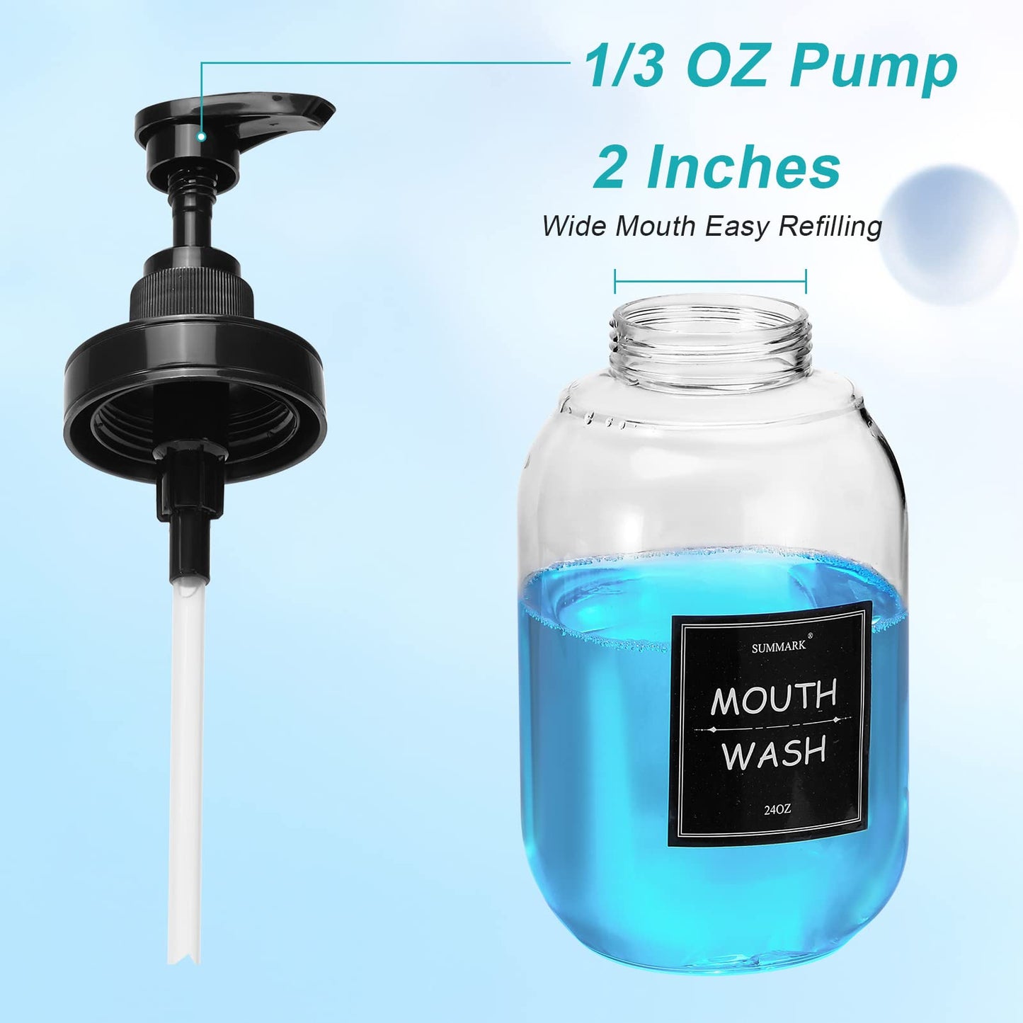 Summark Mouthwash Dispenser for Bathroom,Mouth Wash Pump Bottle with Stainless Steel Cup Holder,24 OZ Refillable Clear Mouthwash Container,BPA Free,Black