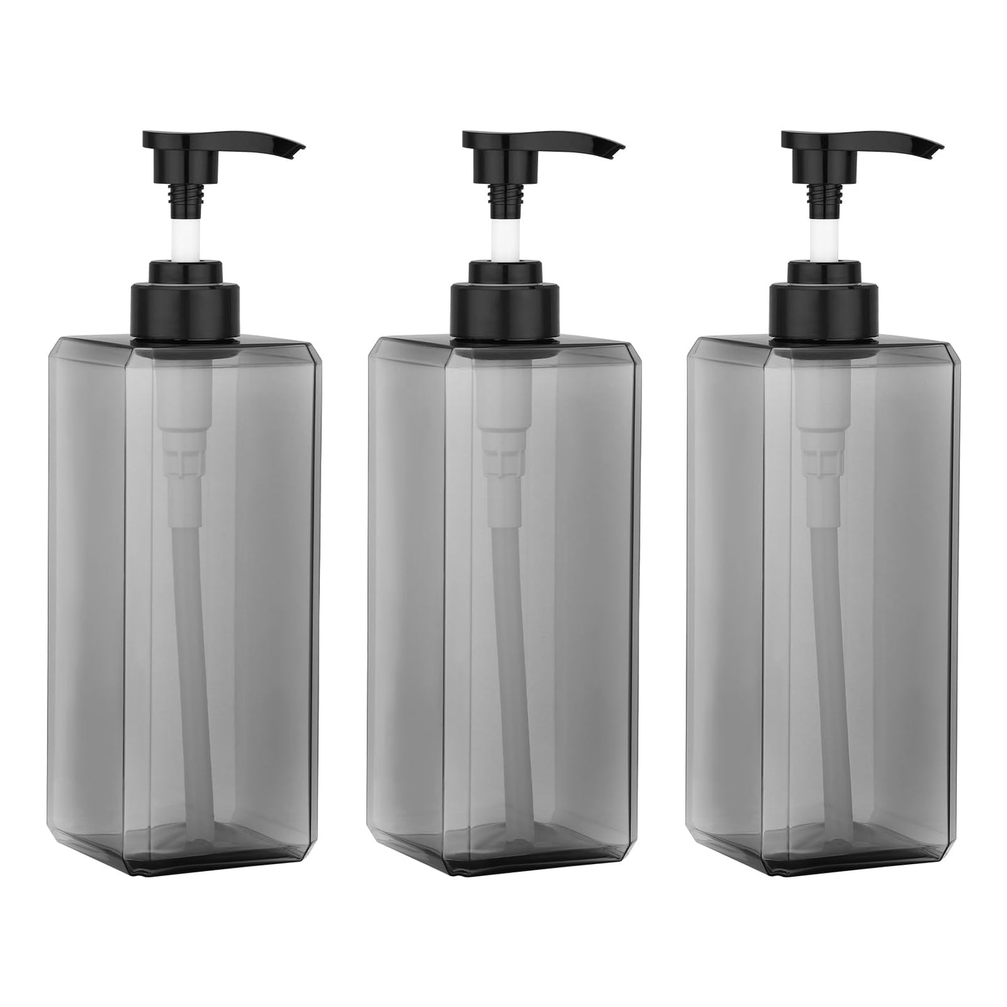Suream 3 Packs Shampoo Dispenser, 27oz/800ml Square Plastic Shower Bottles Refillable with Labels, Shampoo Pump Dispenser for Bathroom Vanities, Grey