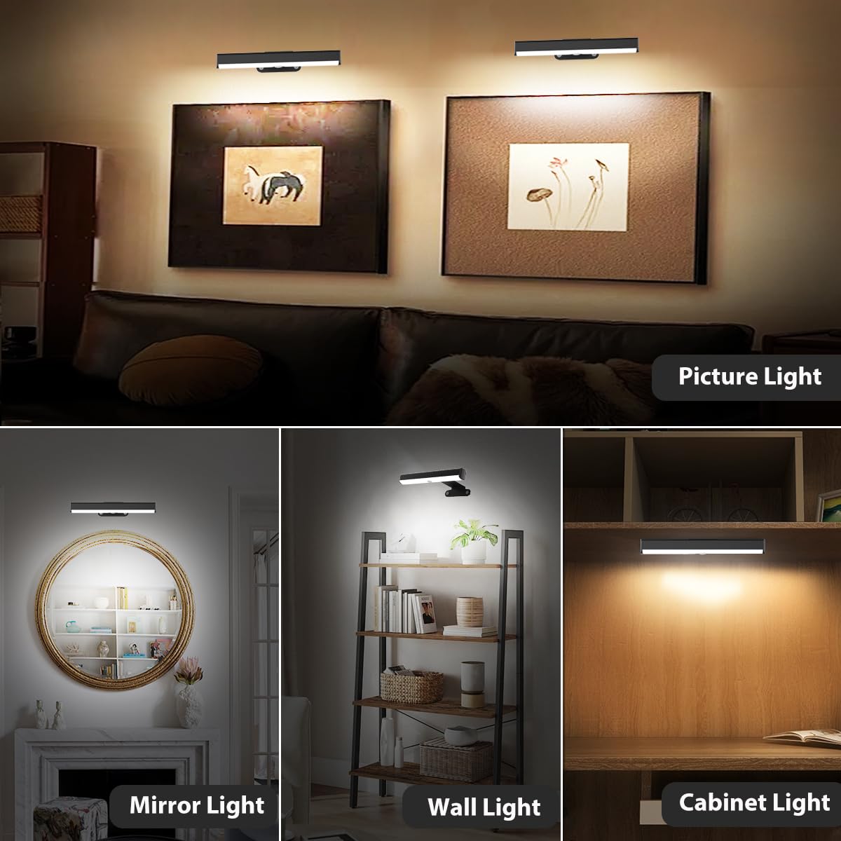 2PACK Picture Light LED Battery Operated Wall Light for Paintings,Wireless Dimmable Frame Light with Remote,3 Lighting Display Art Light Magnetic Timer Lights for Artwork Portrait Dartboard Wall Decor