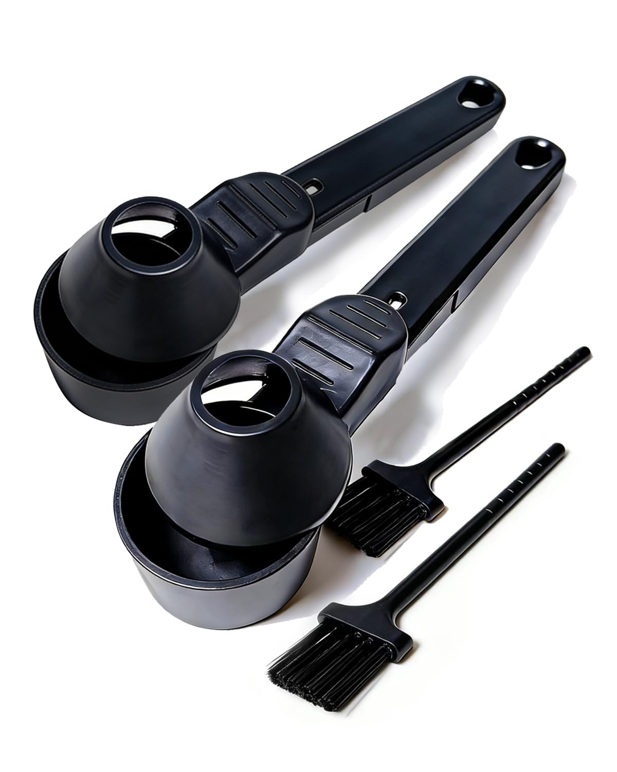 2 TBSP No‑Spill Coffee Scoop with Funnel, Mess‑Free Measuring Spoon for Ground Coffee, Protein Powder & Tea, Reusable Coffee Pod Refill, Equipped with Cleaning Brush, Black, 2 Pack