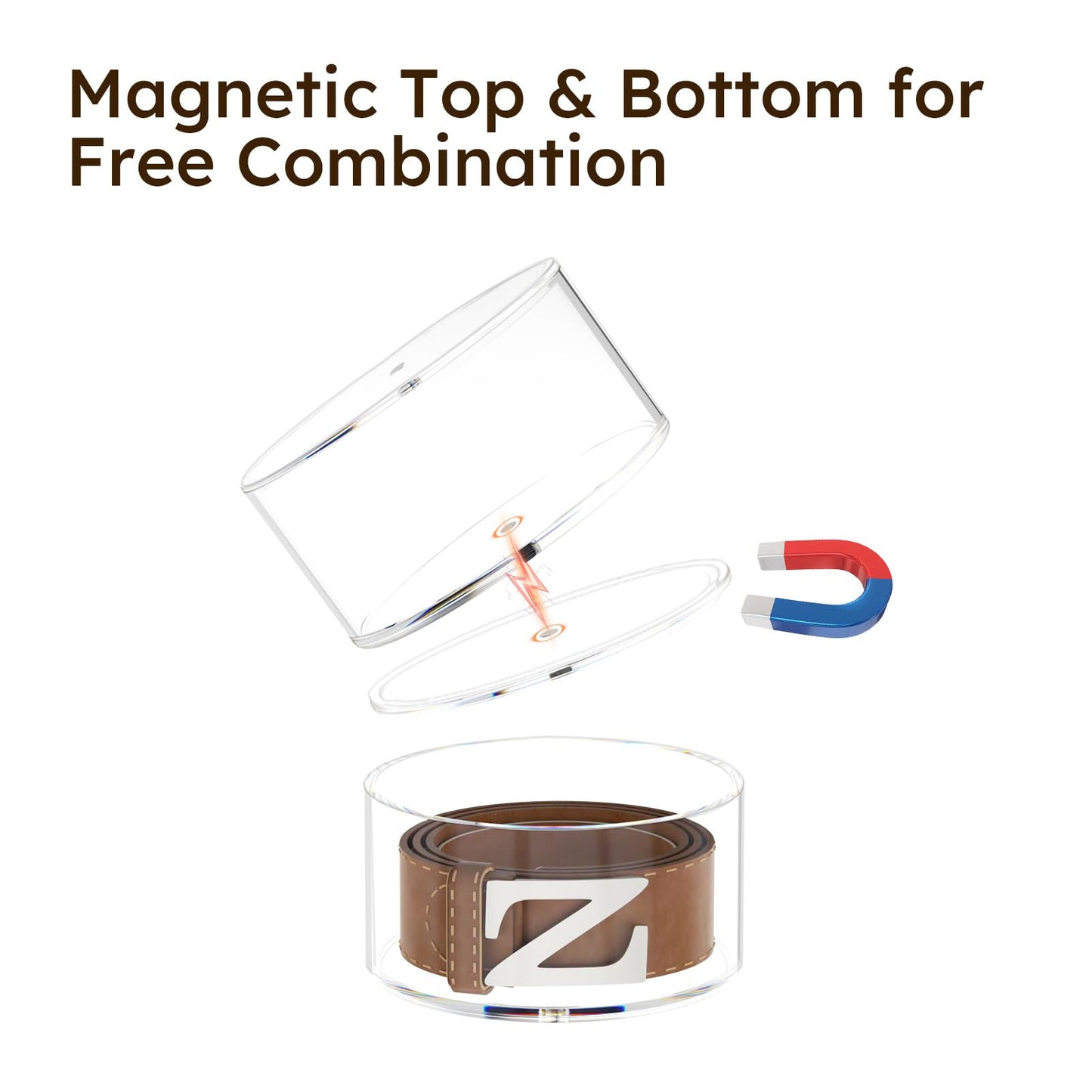 FEMELI Belt Organizer, Acrylic Belt Storage Holder for Closet & Drawer, 4-Layers Stackable Display Case for Belts, Watches, Jewelry and Ties