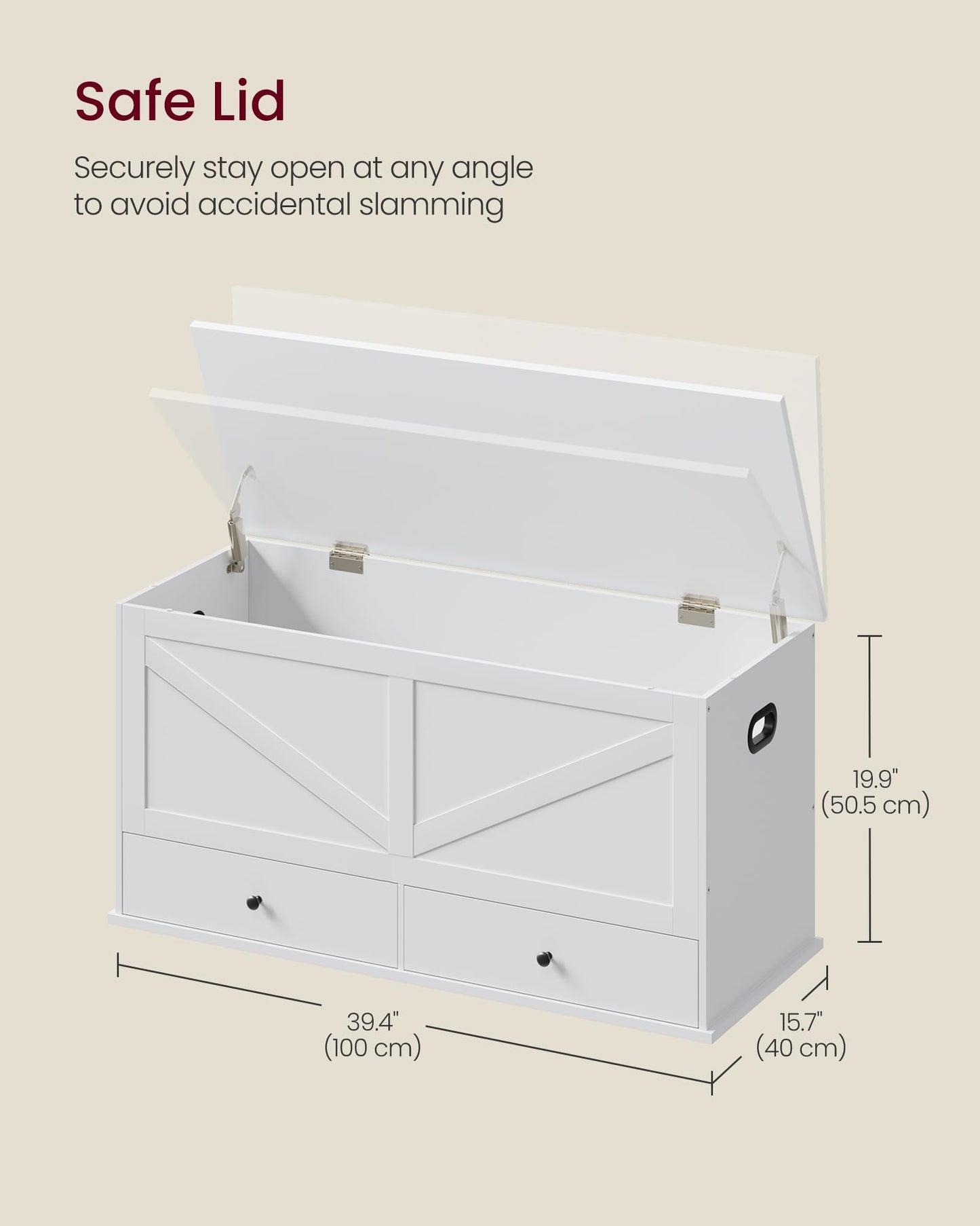 VASAGLE Storage Chest, Storage Bench with 2 Fabric Drawers, Farmhouse Style, for Entryway, Bedroom, Living Room, 15.7 x 39.4 x 19.9 Inches, Cloud White ULSB043W01