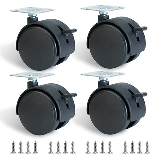 2 Inch Furniture Caster Wheels 4pcs Swivel Plastic Rollers with Locks Stainless Screws Small Universal Plate Wheel Casters Replacement for Cabinet Drawer Table Desk Cart in Office Kitchen