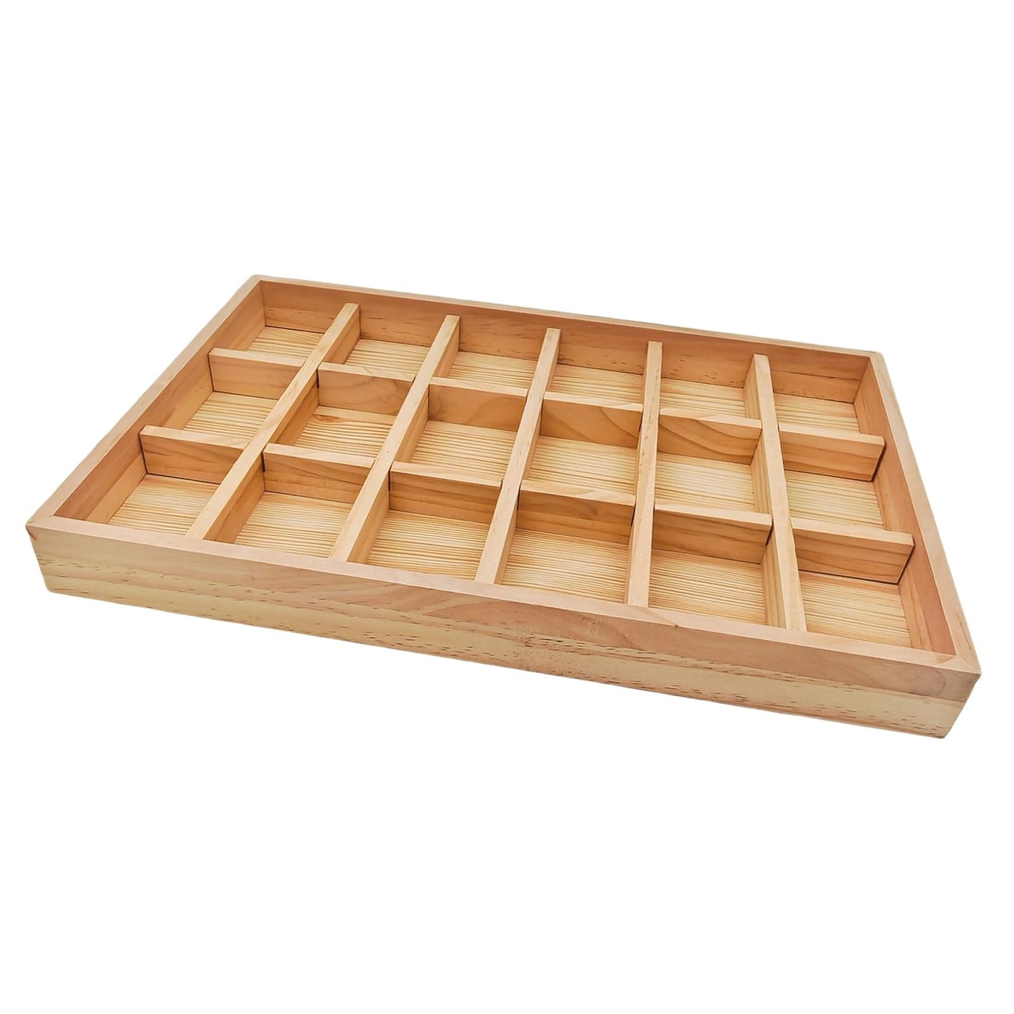 Anktily Wooden Sorting Tray Grid Display, Wood Storage Divider Organizer Showcase Display Box for Home Craft Office Kitchen Storage (18 Grids)