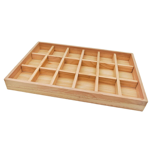 Anktily Wooden Sorting Tray Grid Display, Wood Storage Divider Organizer Showcase Display Box for Home Craft Office Kitchen Storage (18 Grids)