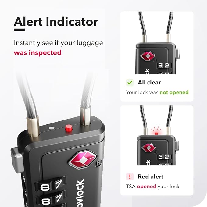 TSA Approved Luggage Locks | Inspection Indicator, 4-Digit Combination, Durable Zinc Alloy | for Suitcases, Backpacks, Travel Bags | Black, 4-Pack