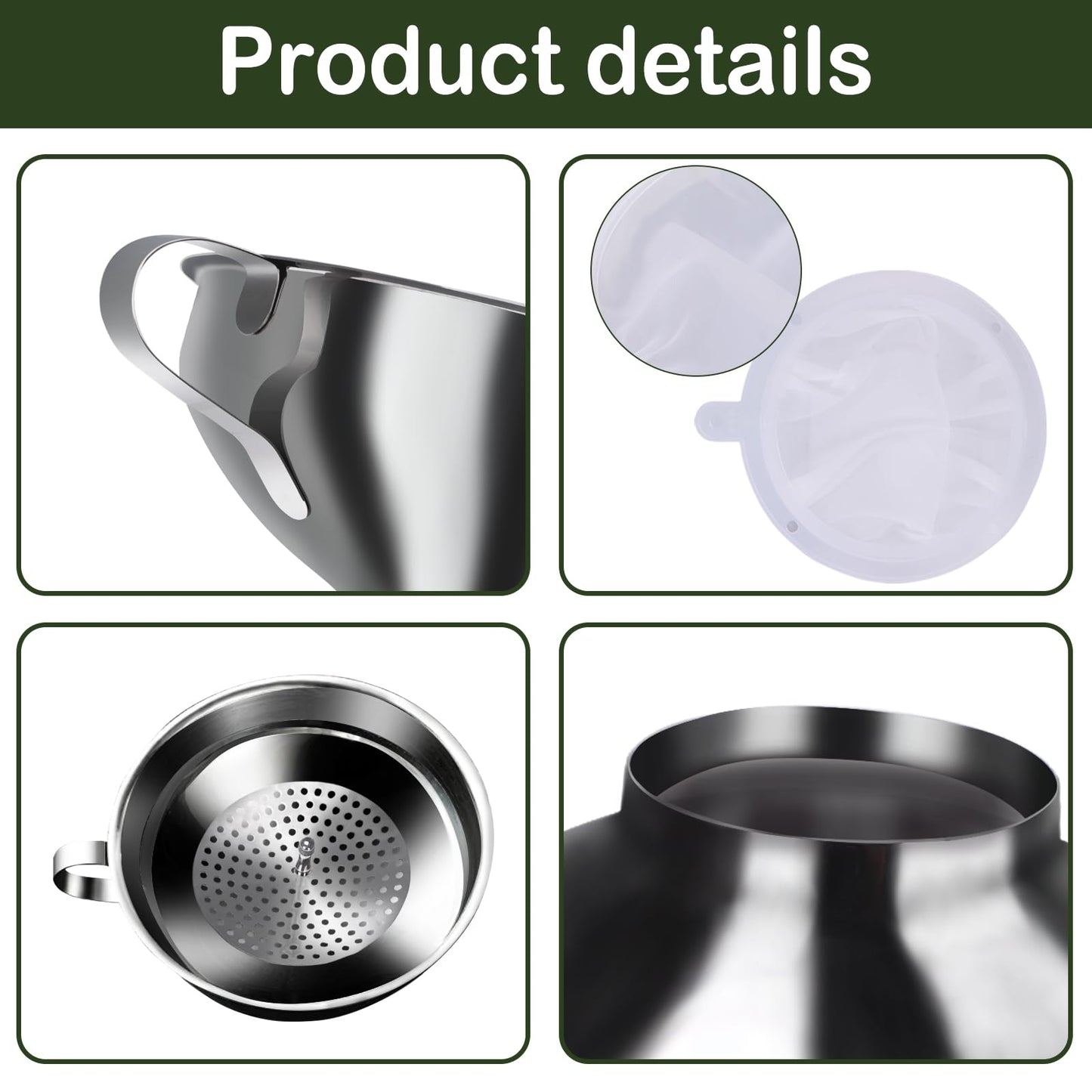 Yevior Canning Funnel for Filling Mason Jars - Wide Mouth Funnels for Kitchen Use Filling Bottles - Kitchen Gadgets Canning Supplies Kit - Stainless Steel - 5 Pack