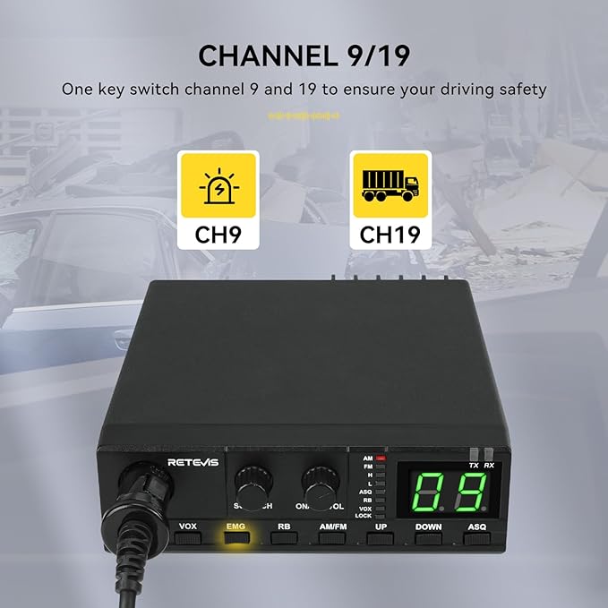 Retevis MB2 AM/FM Professional CB Radio, 40 Channels Mini Radio, Easy to Operate, Squelch Knob ASQ, VOX, Auto-Scan, CB Mobile Radio for Truckers, Black