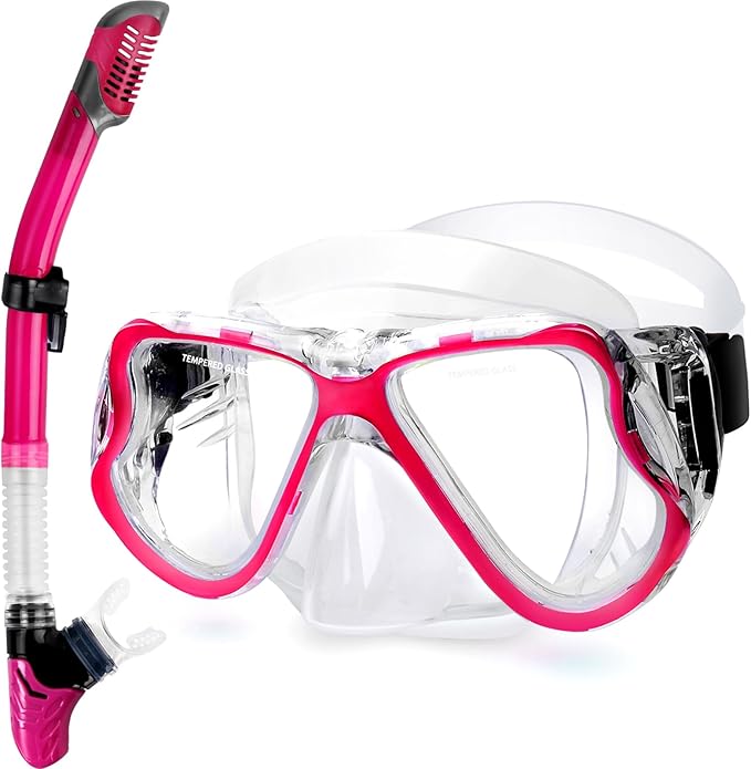 Greatever Dry Snorkel Set,Panoramic Wide View,Anti-Fog Scuba Diving Mask,Professional Snorkeling Gear
