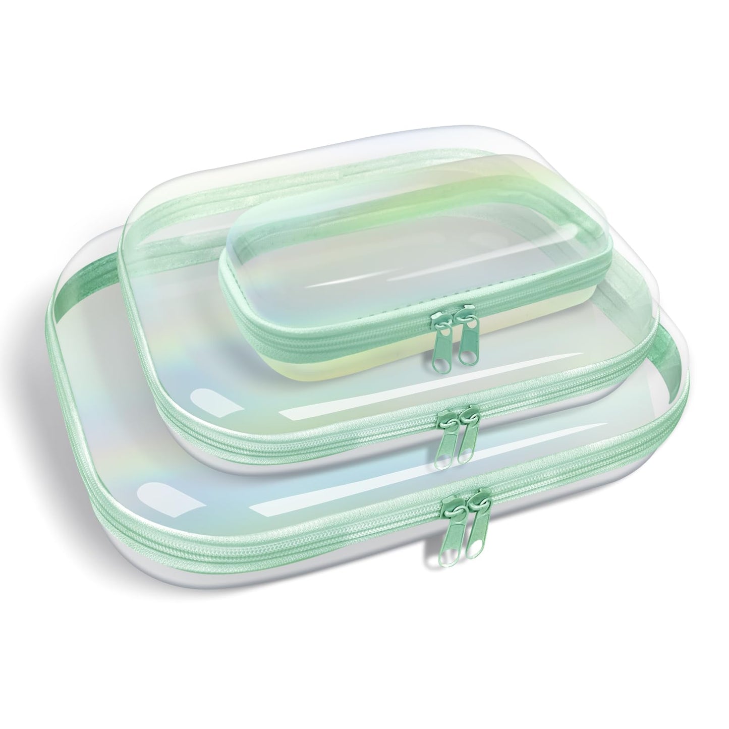 SXS LACONIC Clear Hard Plastic Zipper Case,Transparent Double Zippers Hard Pouch with 3pcs,Portable Travel Organizer Bin for Toy Storage